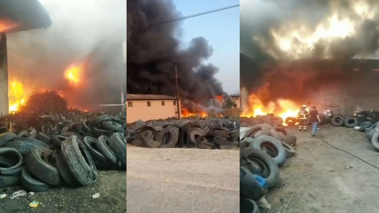 Adana'da atık lastik deposunda yangın