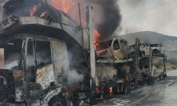 TIR'da feci yangın: 7 sıfır araç küle döndü