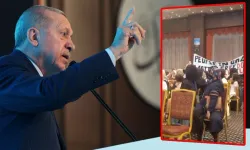 Erdoğan'ın konuşması sırasında Gazze'ye destek eylemi: Güvenlik görevlileri müdahale etti