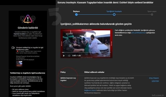 Kassam Tugaylarına ilişkin paylaşım sonrası İnstagram ve Youtube TV5’e yine sansür uygulandı!