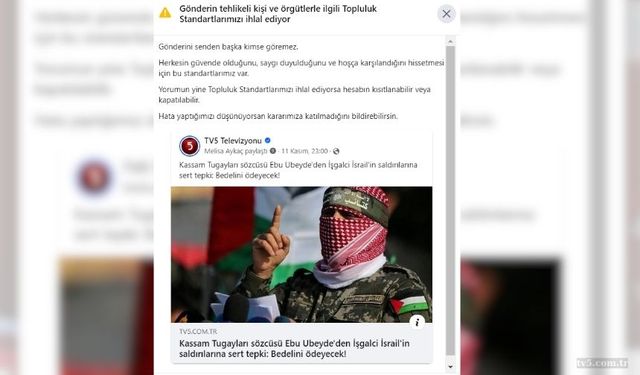 Youtube ve Whatsapp'ın ardından Facebook da TV5'e Filistin yasağı getirdi!