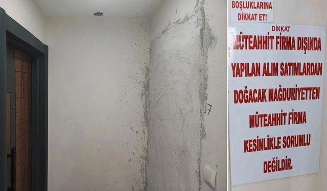 'Dolandırıldım' deyip, evinin kapısına duvar ördü! Müteahhit bu afişi astı