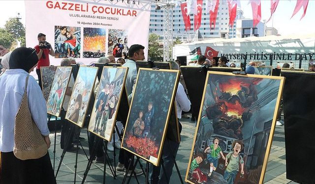 Kayseri'de 14 ülkeden ressamların eserlerinin yer aldığı "Gazzeli Çocuklar" sergisinin açılışı yapıldı