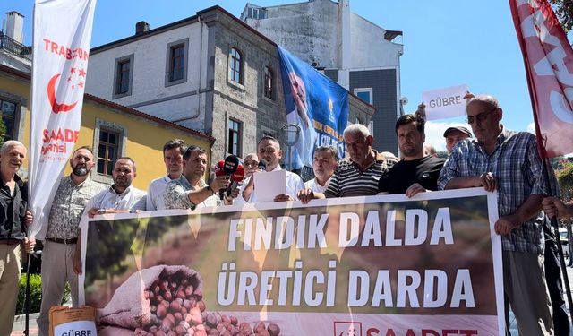 Trabzon'da Saadet Partisi'nden fındık fiyatı eylemi: İl binası önüne fındığı döktü