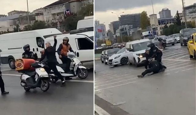 İstanbul trafiğinde kuryeye demir çubuklu saldırı