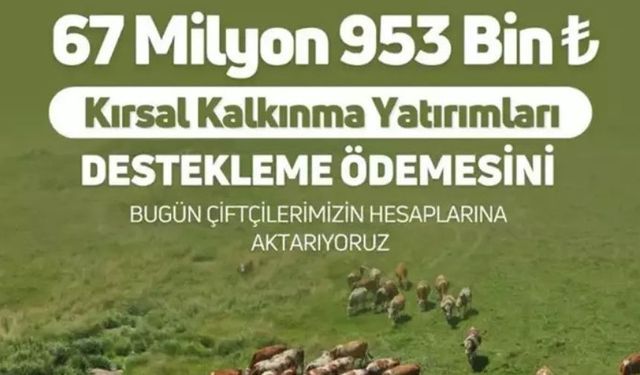 Bakanlıktan çiftçilere 67 milyon 953 bin lira destek ödemesi