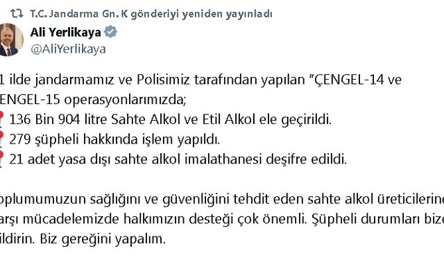 Sahte alkole karşı 81 ilde "Çengel 14" ve "Çengel 15" operasyonları