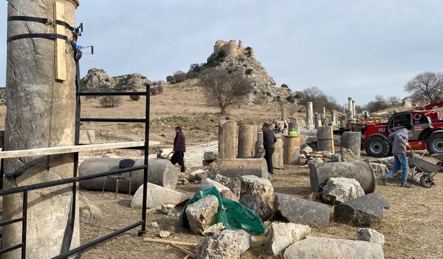 Çukurova’nın Efes’inde depremde yıkılan sütunlu yol, ayağa kaldırılıyor