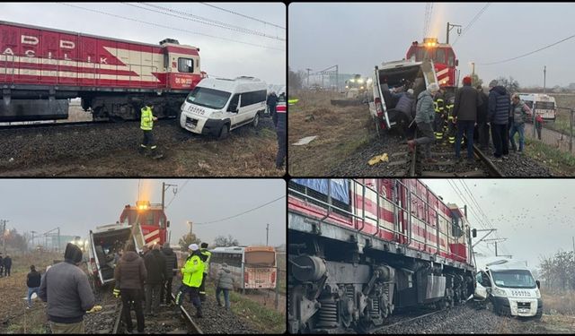 Kırklareli'nde hemzemin geçitte trenin çarptığı servis minibüsündeki 2 kişi yaralandı