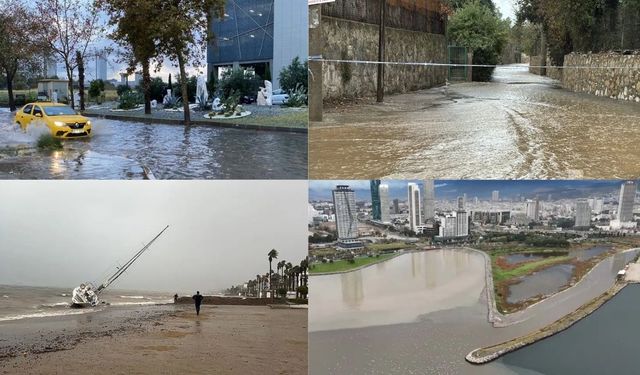İzmir ve Muğla'yı sağanak vurdu! İzmir Körfezi'nde denizin rengi değişti