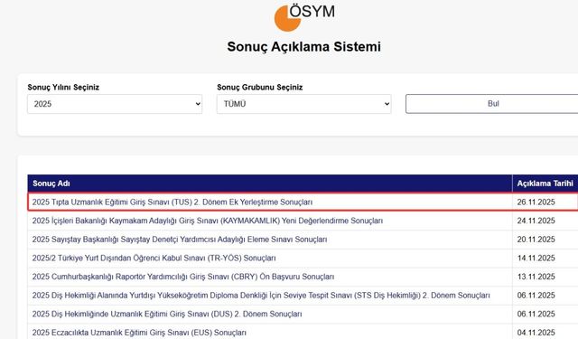TUS 2. dönem ek yerleştirme sonuçları açıklandı
