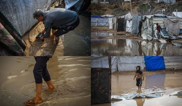 Şiddetli yağış nedeniyle Gazze Şeridi'nde binlerce çadır su altında kaldı