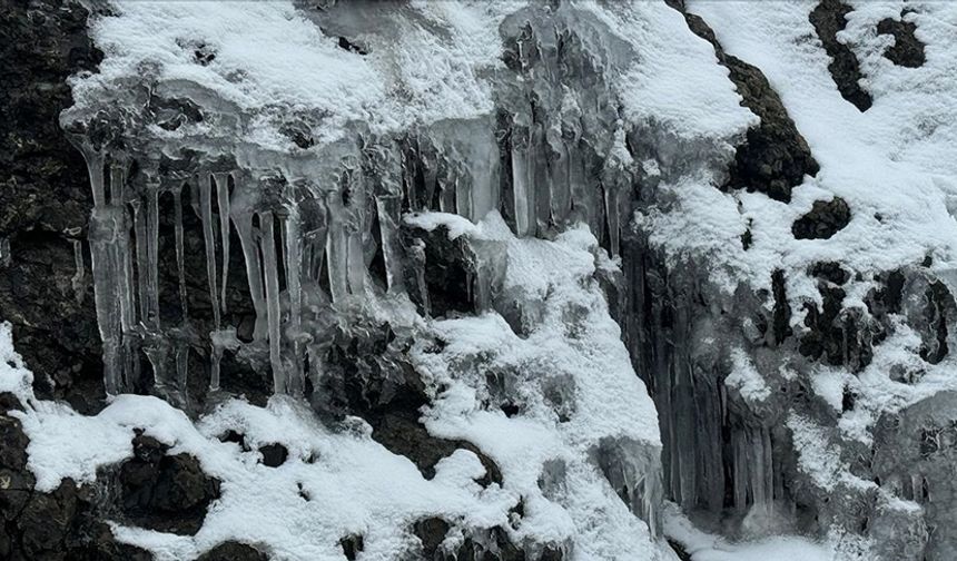 Yozgat'ta ağaçlarda ve banklarda buz sarkıtları oluştu