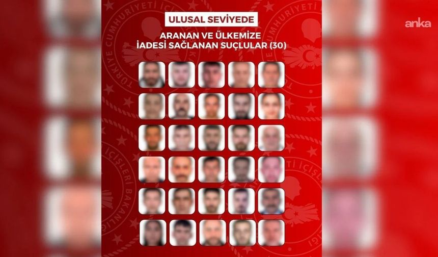 Kırmızı bültenle ve ulusal seviyede aranan 63 firari suçlu Türkiye'ye getirildi