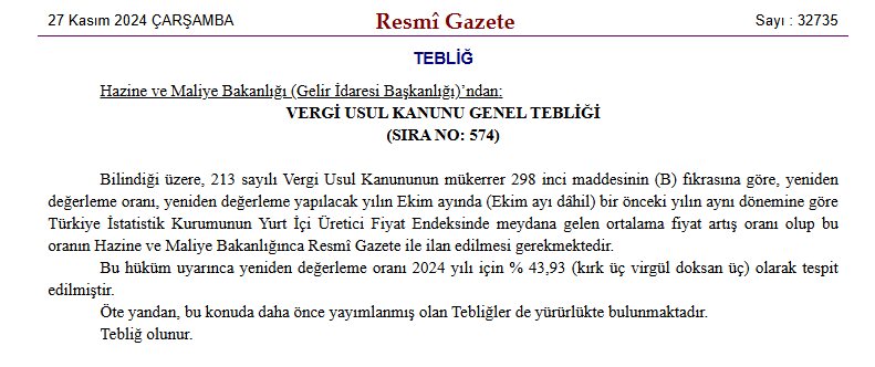 Yeniden Degerleme Orani Resmi Gazete De