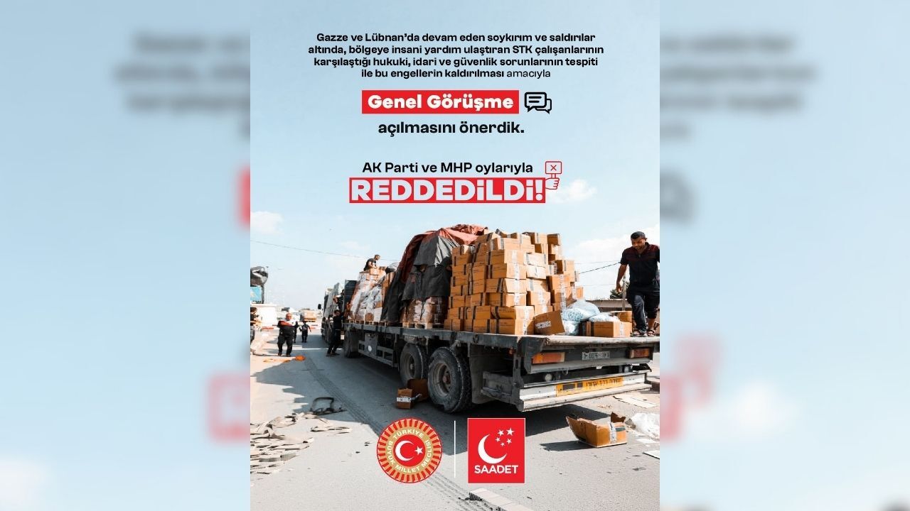 Saadet Partisi'nin Gazze ve Lübnan için verdiği "genel görüşme" önergesi AK Parti ve MHP oylarıyla reddedildi!