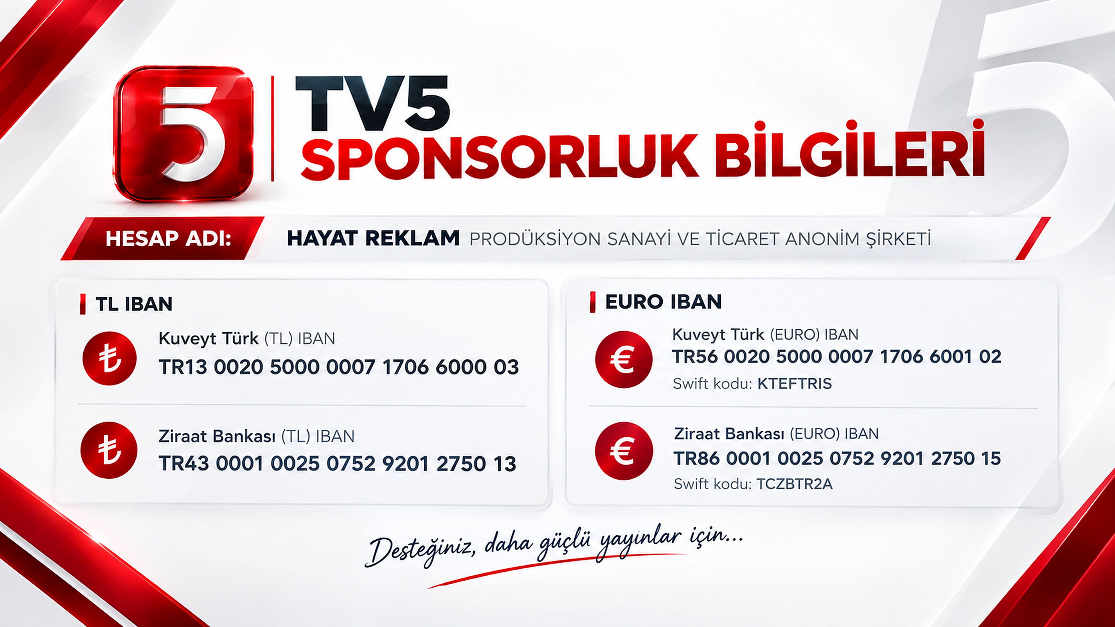 #TV5SponsorlukKampanyası | TV5'e sponsor olmak için bilgiler